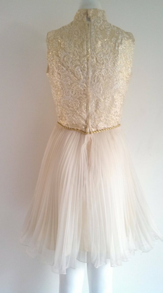 SOLD💕 Vintage 60s party dress pleat chiffon skirt gold - Picture 6 of 7